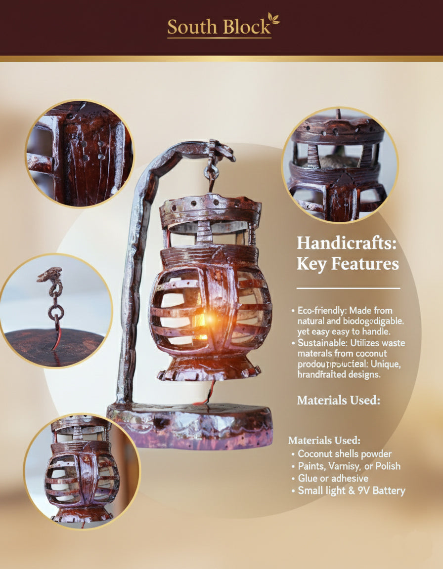 Handcrafted Decorative Coconut Shell Night Lamp | Natural Eco-friendly Table Light for Living Room & Bedroom Décor | Ideal for Office Desk & Study Table