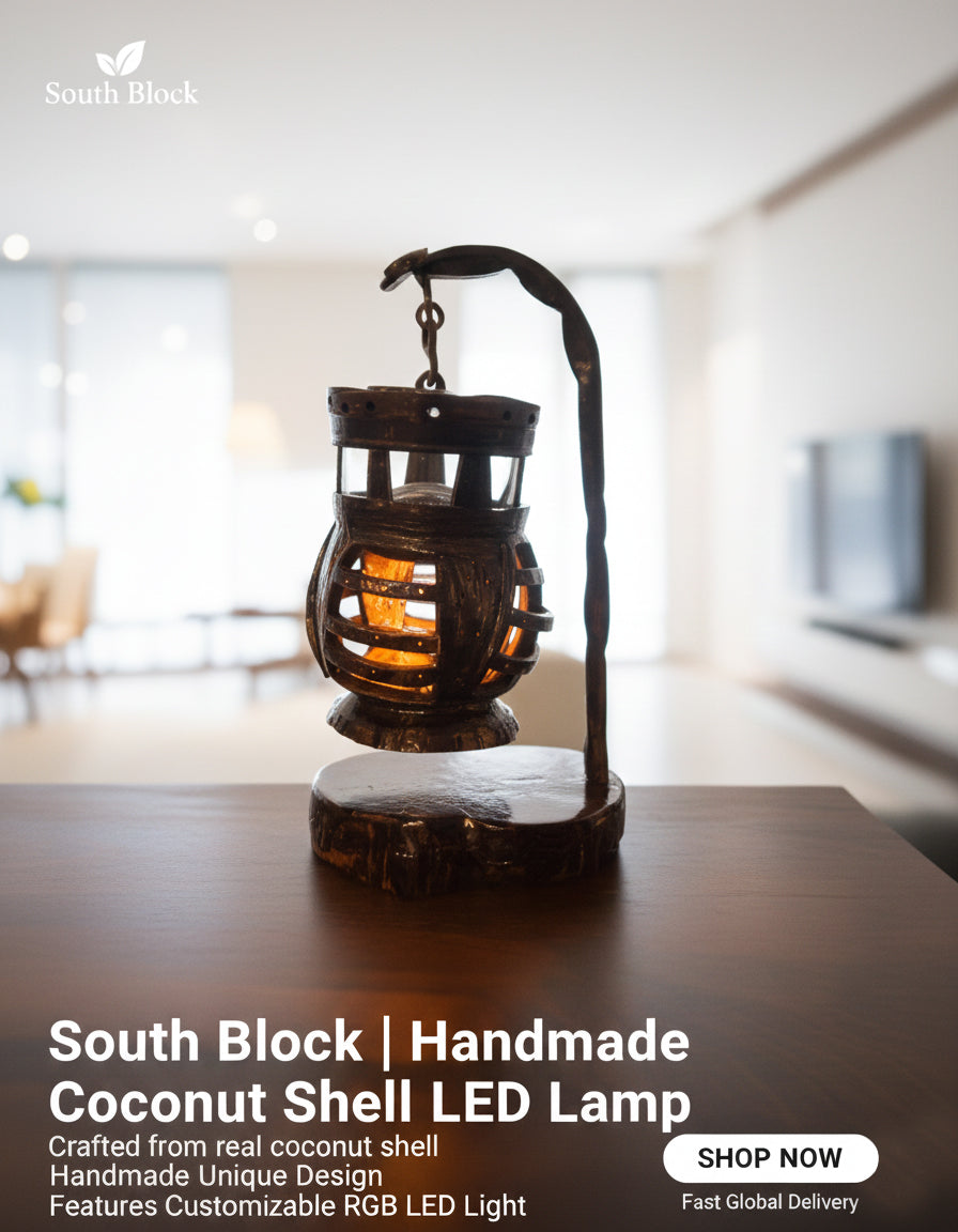 Handcrafted Decorative Coconut Shell Night Lamp | Natural Eco-friendly Table Light for Living Room & Bedroom Décor | Ideal for Office Desk & Study Table