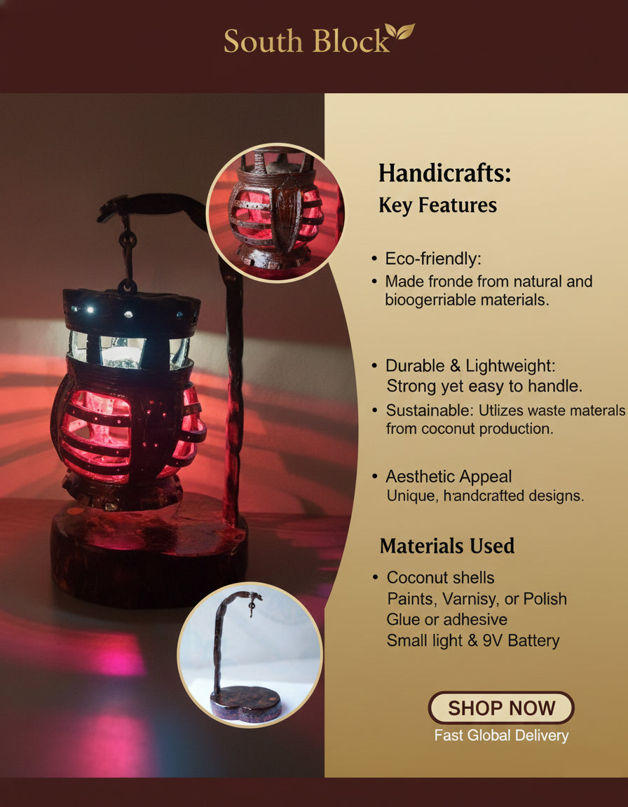 Handcrafted Decorative Coconut Shell Night Lamp | Natural Eco-friendly Table Light for Living Room & Bedroom Décor | Ideal for Office Desk & Study Table